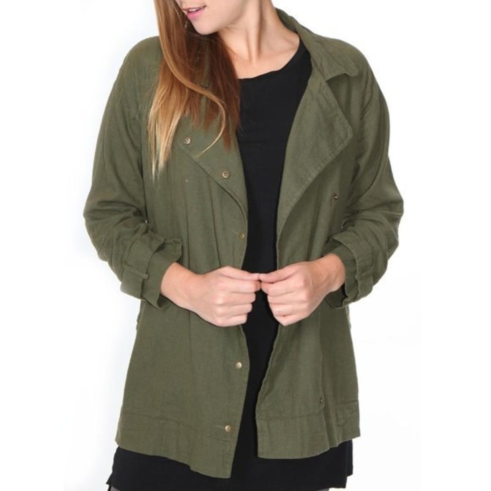 Linen Blend Military Green Jacket
